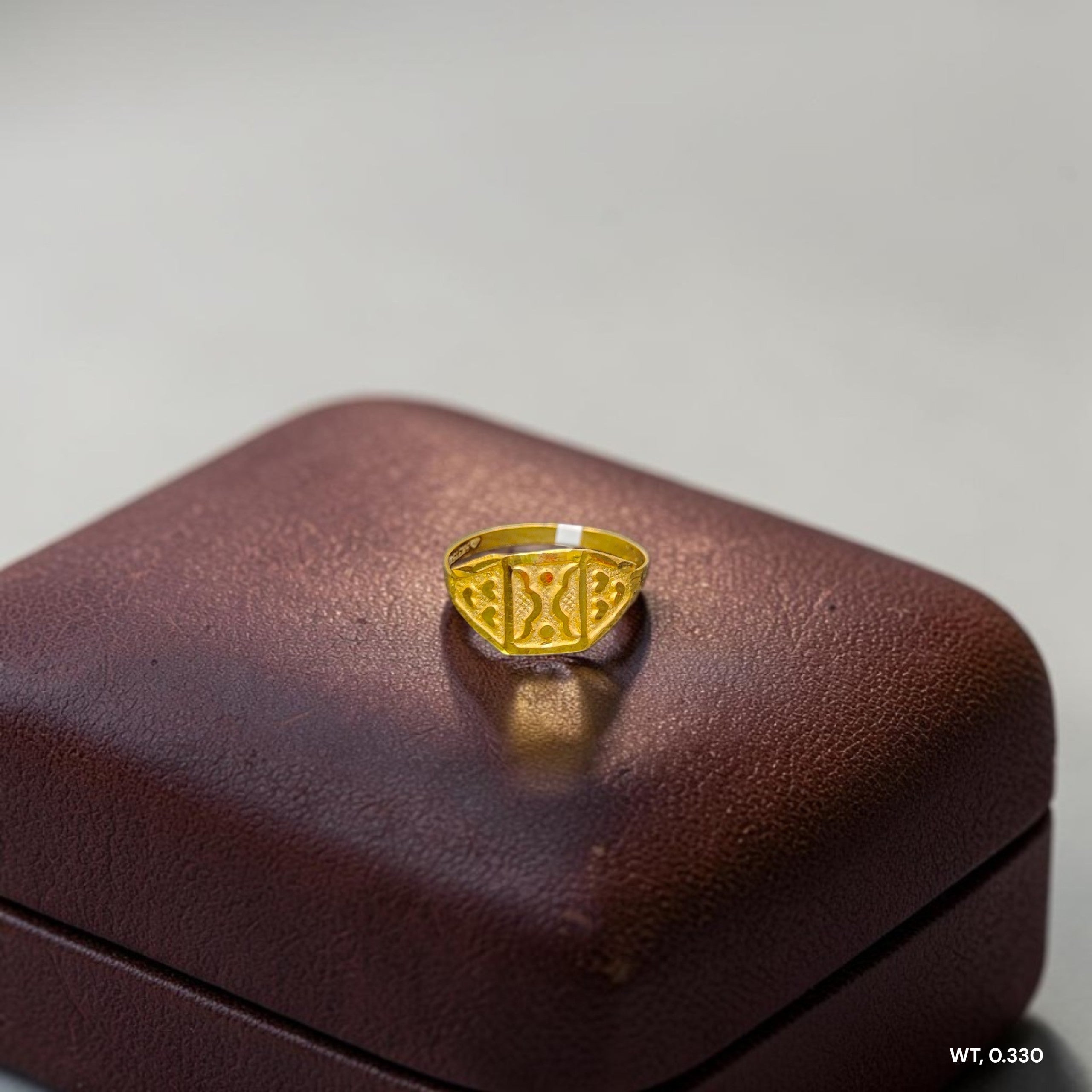 BABY JEWELLERY- TRJ WGT: 0.330 GM APPROX 375 9KT HUID HALLMARK GOLD BABY FINGER RING 1 PIECE FOR RICE CEREMONY & BIRTHDAY.