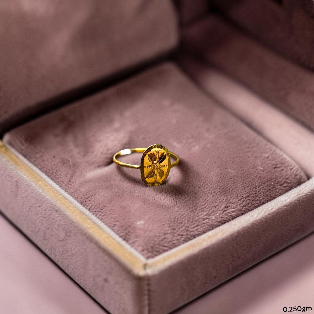 BABY JEWELLERY- TRJ WGT: 0.250 GM APPROX 22KT HUID HALLMARK GOLD BABY FINGER RING 1 PIECE FOR RICE CEREMONY & BIRTHDAY.