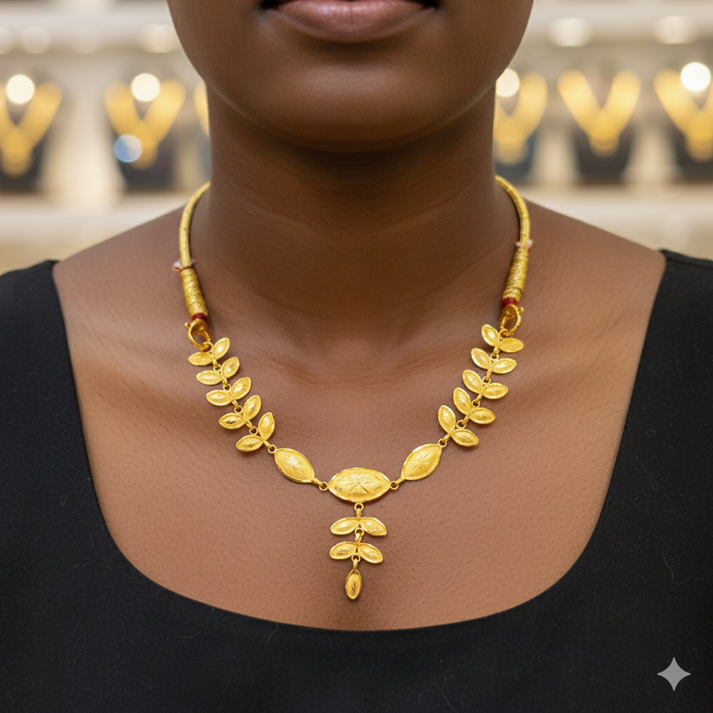 (GCN)TRJ WGT: 1.350 GM APPROX KDM GOLD NECKLACE (TETUL PATA MINI DESIGN) 1 PIECE (50 TONCH) WITH (FREE) ADJUSTABLE TASSEL (BEST FOR GIFT IN MARRIAGE).