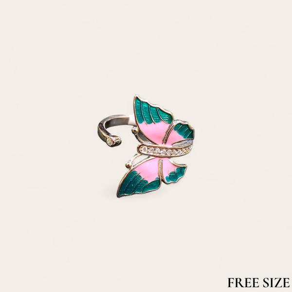 RAJLAXMI (SIZE:FREE) HALLMARK 925 SILVER FINGER BUTTERFLY MINAKARI DESIGN RING 1 PIECE FOR WOMEN FOR REGULAR USE - BEST FOR GIFTING (SOLD ON MRP)