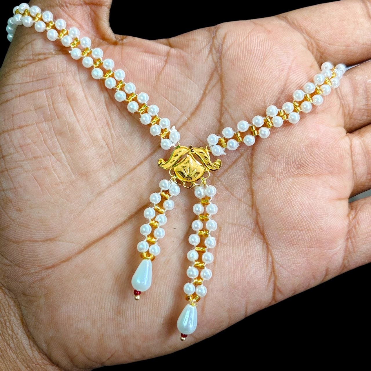 GMP22K- BIS CERTIFIED WGT: O.430 GM APPROX HUID HALLMARK 916 22KT GOLD MOTI TIE CHAIN 1 PIECE FOR WOMEN.