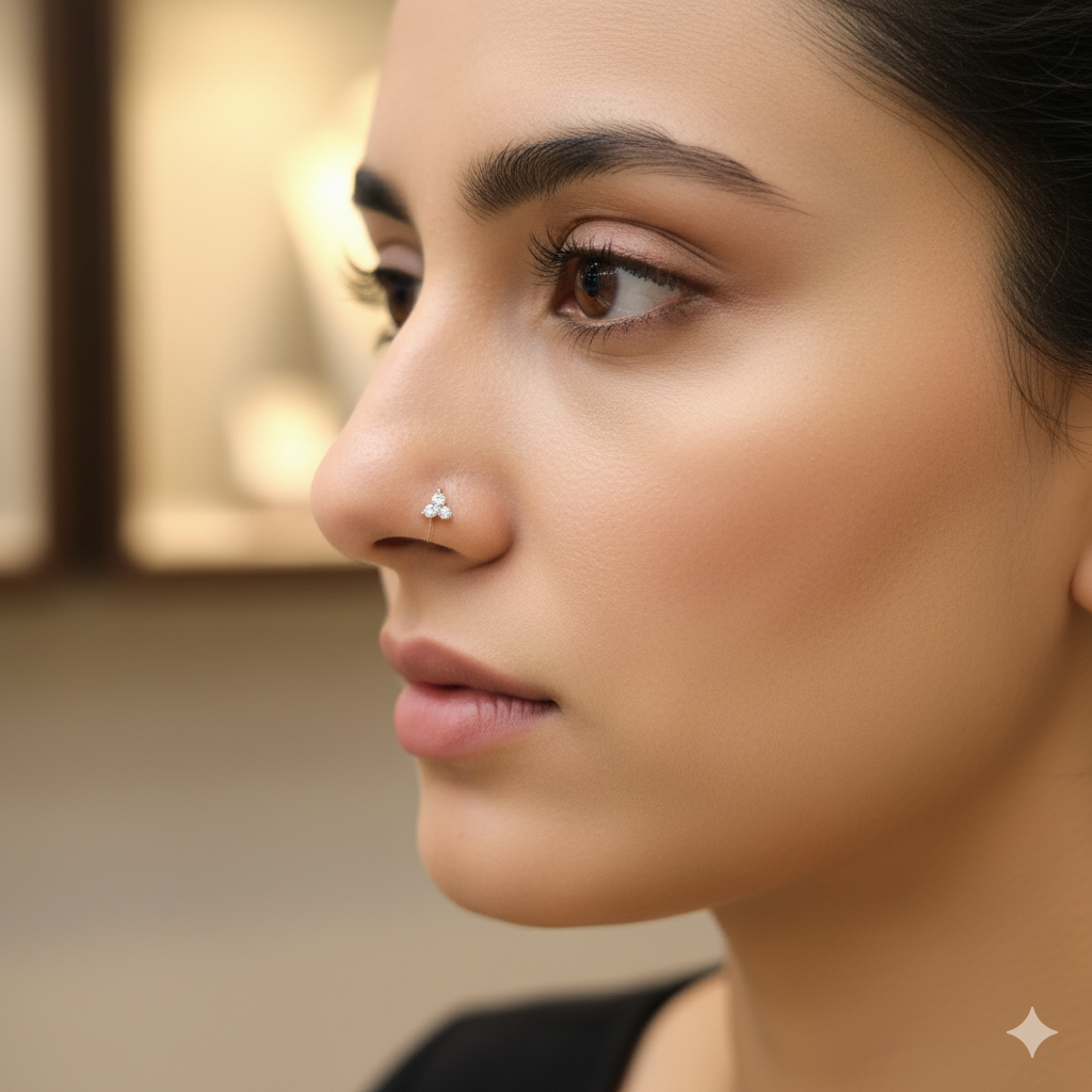 (GNP) RAJLAXMI DIAMOND JEWELLERY - WGT: 0.200 GM - NATURAL DIAMOND (0.07 CENT) HUID HALLMARK 18KT DIAMOND NOSEPIN FOR WOMEN WITH CERTIFICATE OF AUTHENTICITY BY IGJI (DESIGN NO: M12082507).