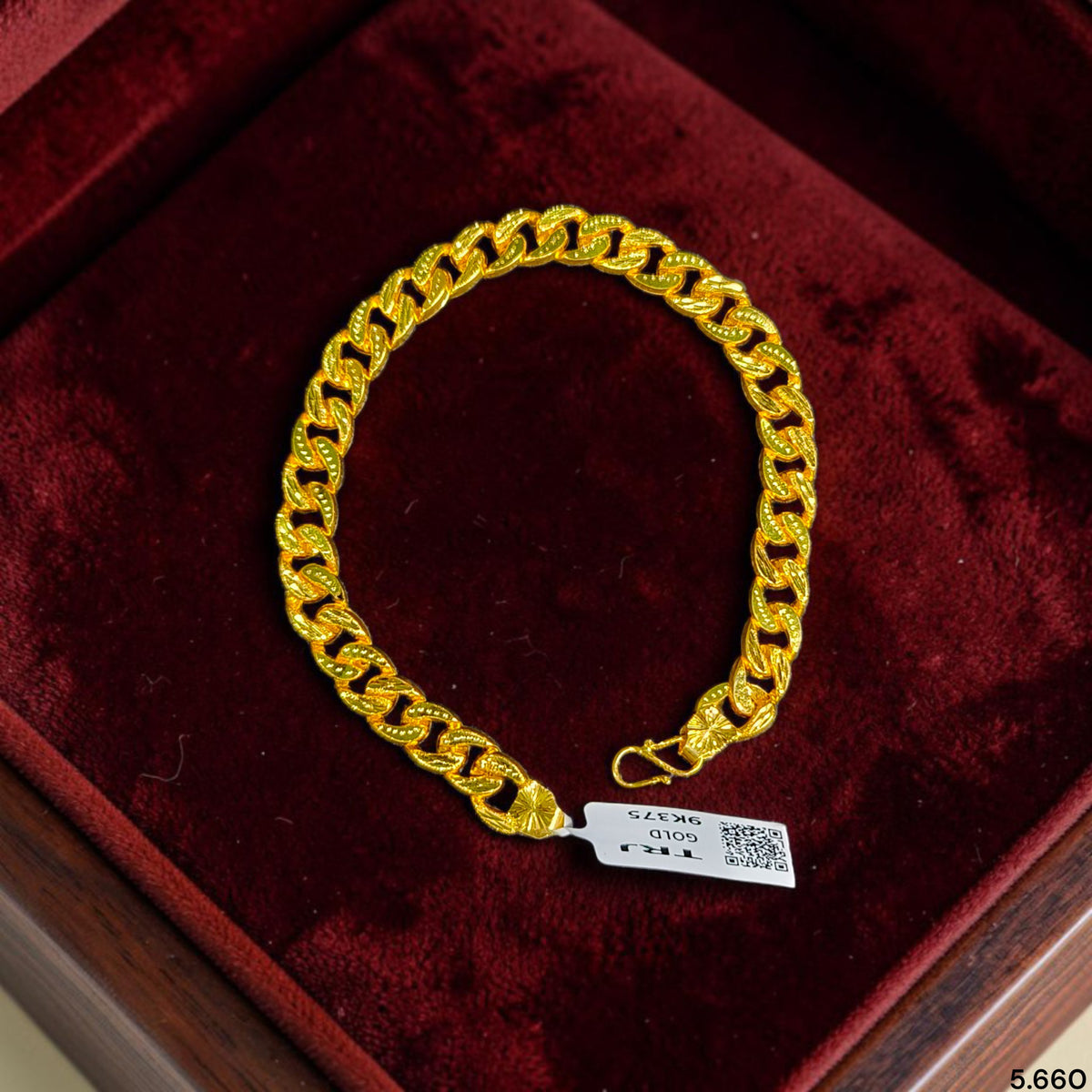GOLD WRISLET- (ZYTB93)-(SIZE 9")-(WGT: 5.660 GM APPROX) BIS CERTIFIED HUID HALLMARK 9KT GOLD WRISTLET (BRACELET) 1 PIECE FOR MEN.