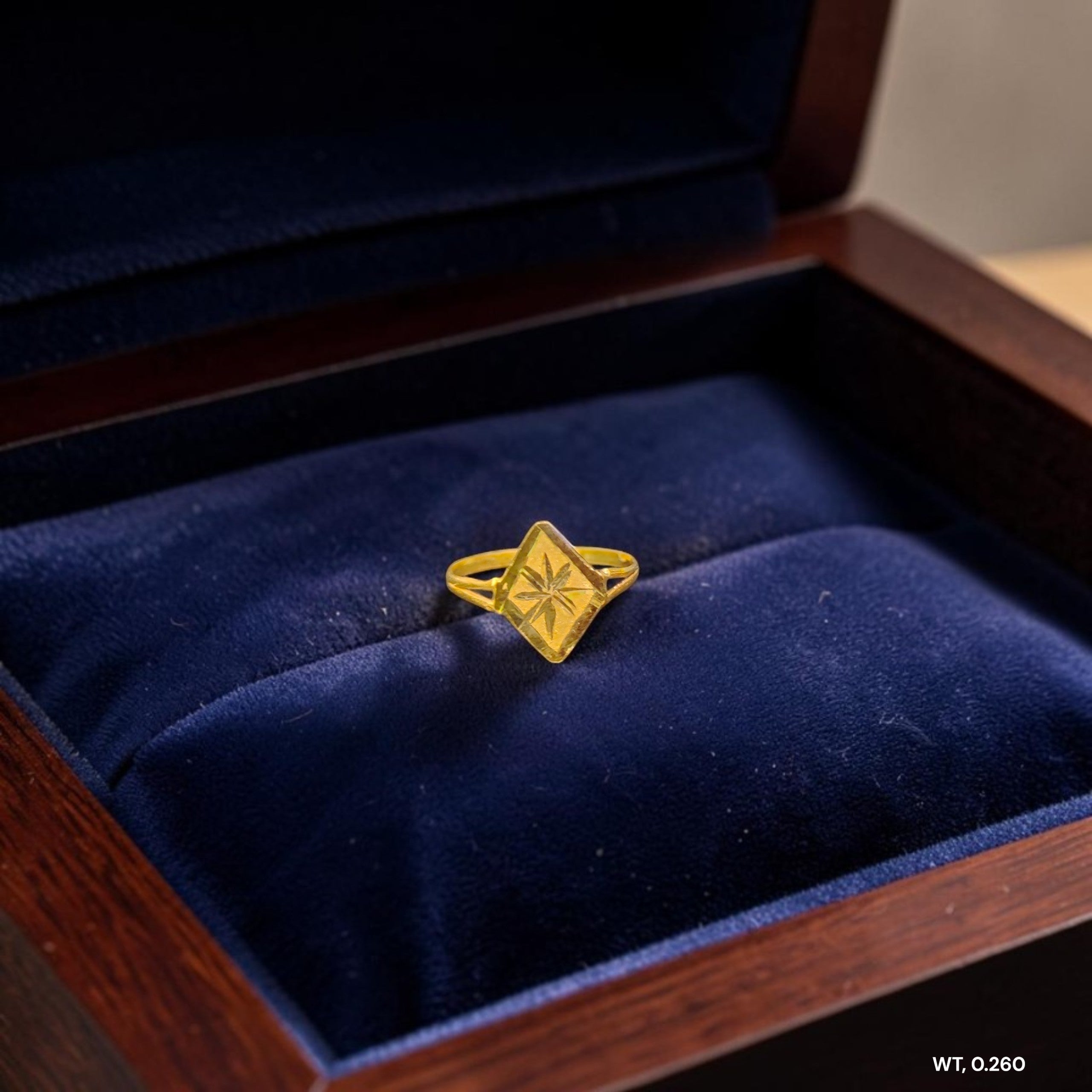 BABY JEWELLERY- TRJ WGT: 0.260 GM APPROX 375 9KT HUID HALLMARK GOLD BABY FINGER RING 1 PIECE FOR RICE CEREMONY & BIRTHDAY.