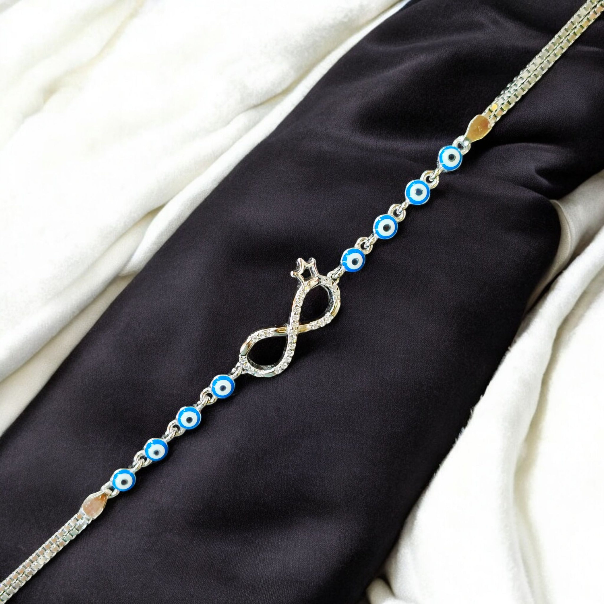 INFINITY EVIL EYE BANKOK IMPORTED BIS CERTIFIED HALLMARK 925 SILVER BRACELET FOR WOMEN 1 PIECE- (ADJUSTABLE FREE SIZE) GET ANY DESIGN AS PER AVAILABLITY (SOLD ON MRP)