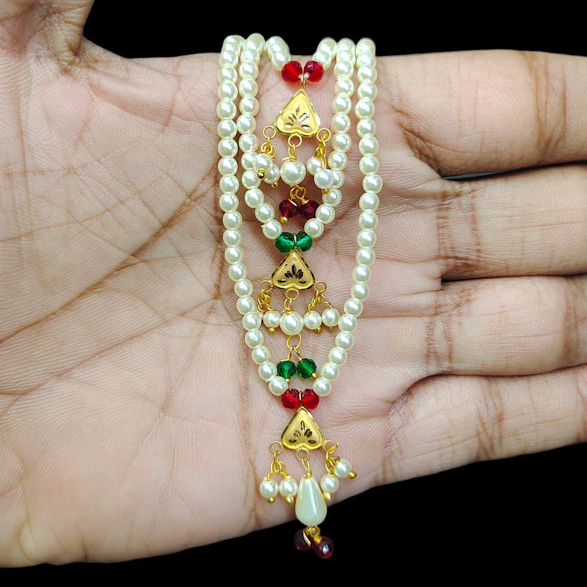 (GMH)- (WGT: 0.380 GM APPROX) BIS CERTIFIED HUID HALLMARK 9KT GOLD MOTI SITAHAR NECKLACE 1 PIECE WITH ADJUSTABLE TASSEL.(N1EW5C)