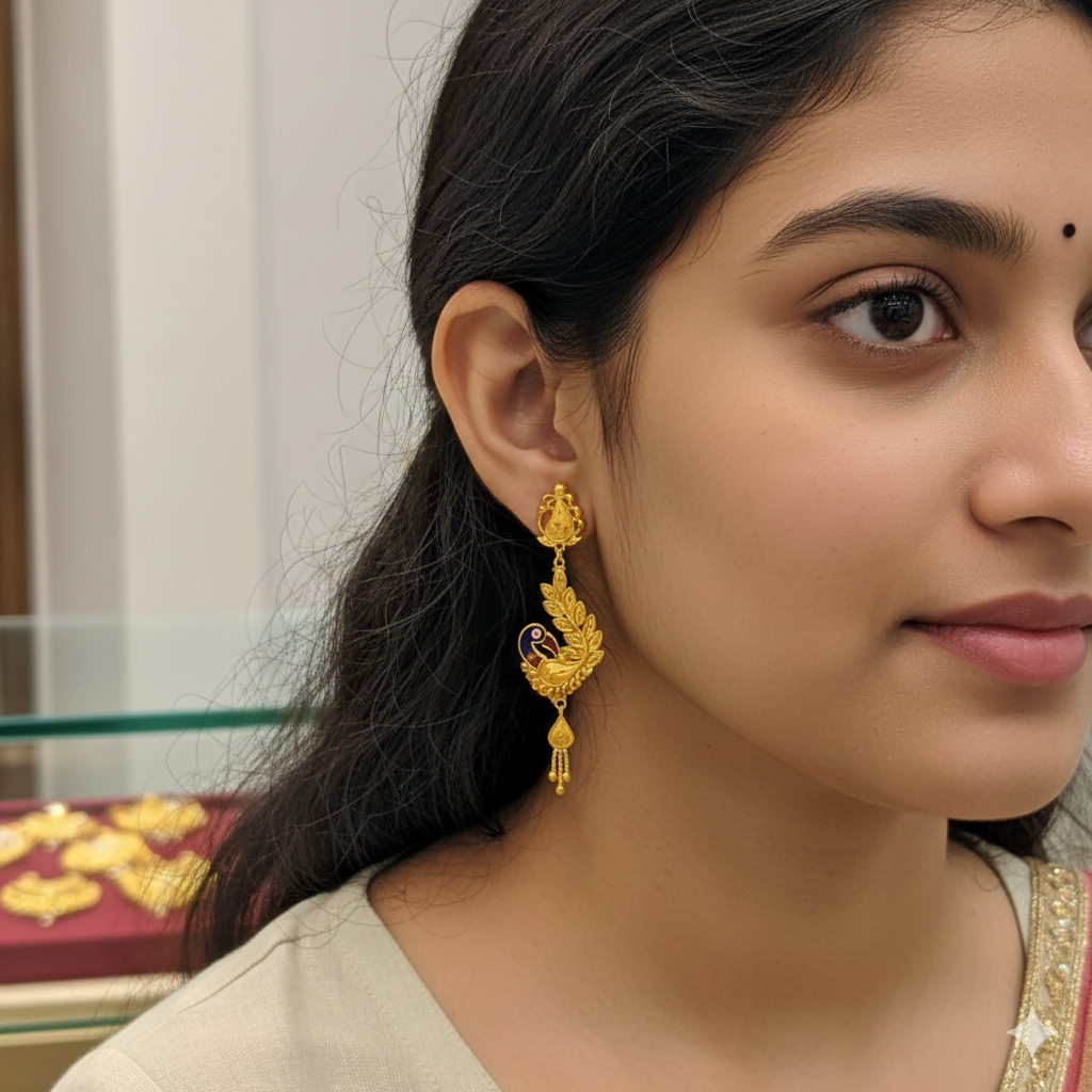 (GER22) BIS CERTIFIED WGT: 3.250 GM APPROX HUID HALLMARK 916 22KT GOLD EARRINGS KANBALA 1 PAIR FOR WOMEN.