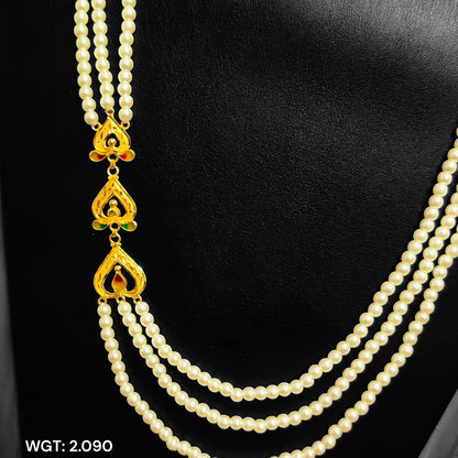 TRJ WGT: 2.090 GM APPROX 22KT HUID HALLMARK GOLD MOTI NECKLACE LOHORI 1 PIECE WITH ADJUSTABLE TASSEL.