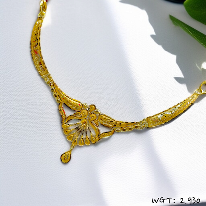 RAJLAXMI WGT: 2.930 GM APPROX HUID HALLMARK 22KT GOLD NECKLACE 1 PIECE WITH ADJUSTABLE TASSEL.
