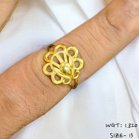 TRJ (SIZE: 13) WGT: 1.820 GM APPROX 22KT HUID HALLMARK GOLD RING FOR WOMEN 1 PIECE.
