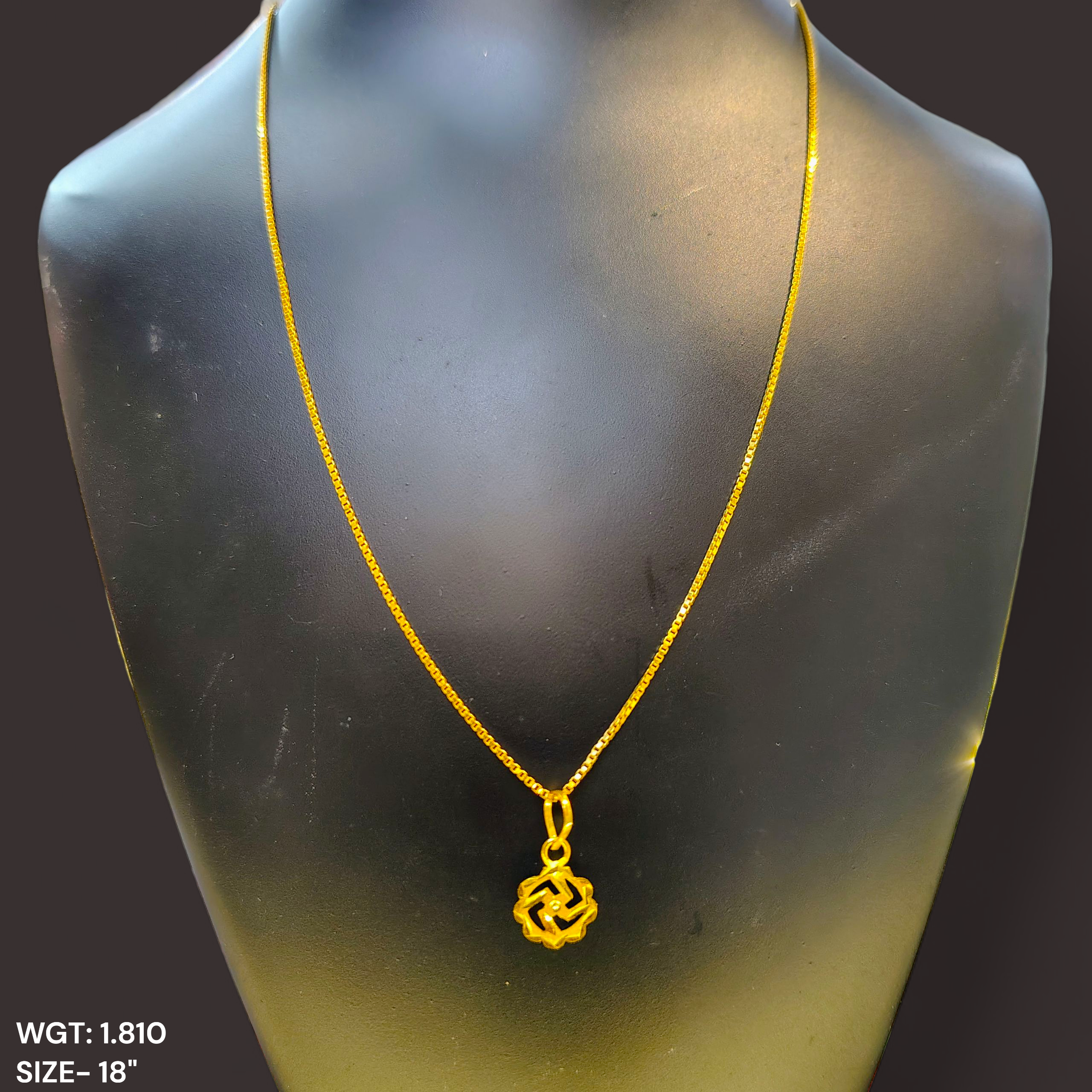 GCH-(WGT: 1.810 GM APPROX) BIS CERTIFIED HUID HALLMARK 9KT GOLD CHAIN WITH PENDANT (18 INCH) 1 PIECE FOR WOMEN.