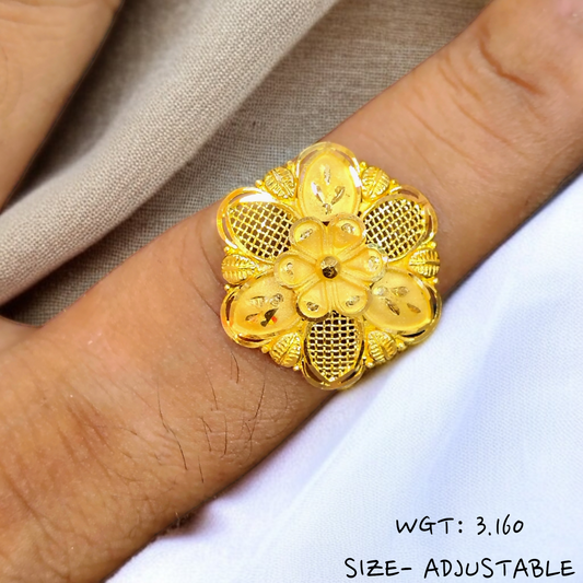 TRJ (SIZE: ADJUSTABLE) WGT: 3.160 GM APPROX 22KT HUID HALLMARK GOLD RING FOR WOMEN 1 PIECE.
