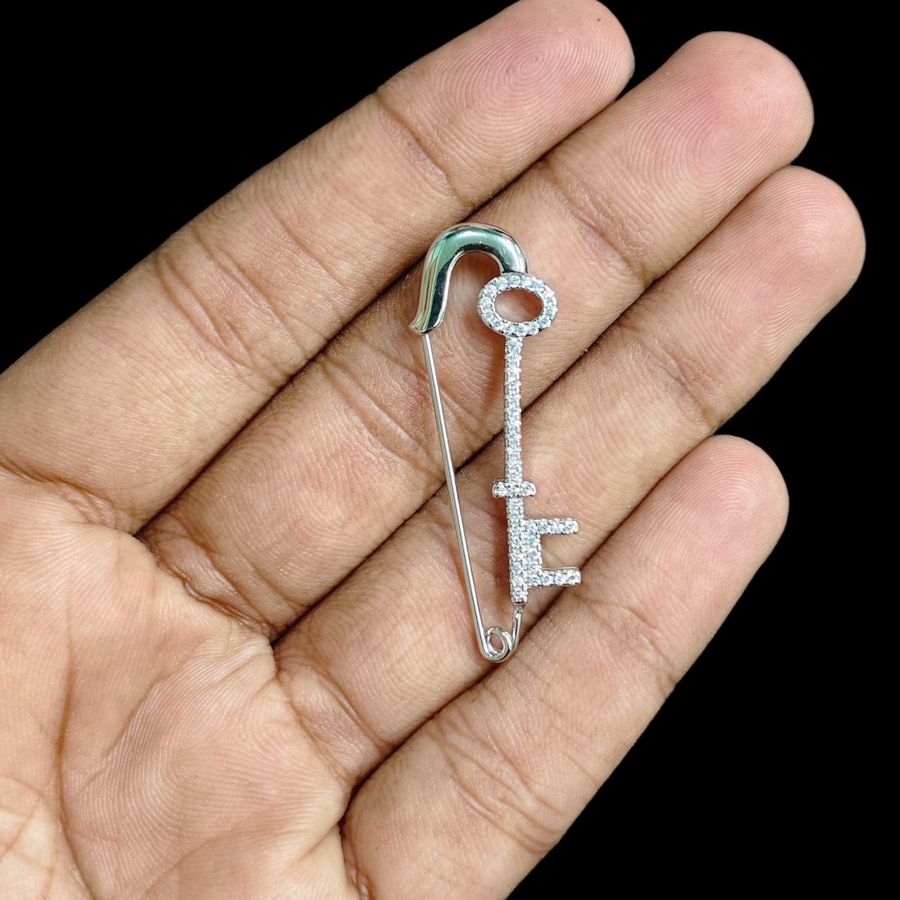 SILVER BROOCH- CERTIFIED BIS HALLMARK 925 SILVER BROOCH CEPTIPIN FOR SAREE 1 PIECE STUDDED WITH AMERICAN DIAMOND- (SOLD ON MRP) NON EXCHANGEABLE ITEM.