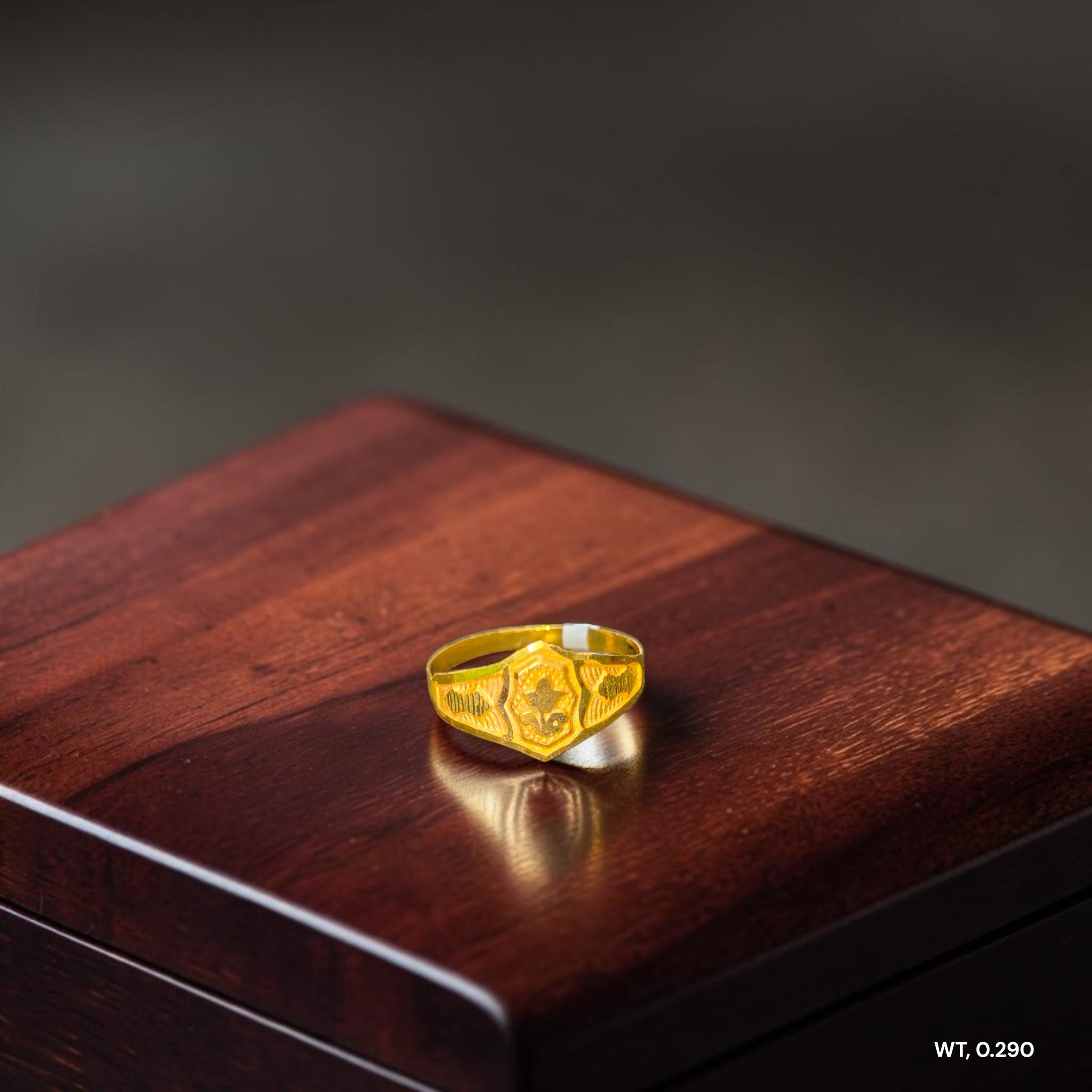 BABY JEWELLERY- TRJ WGT: 0.290 GM APPROX 375 9KT HUID HALLMARK GOLD BABY FINGER RING 1 PIECE FOR RICE CEREMONY & BIRTHDAY.