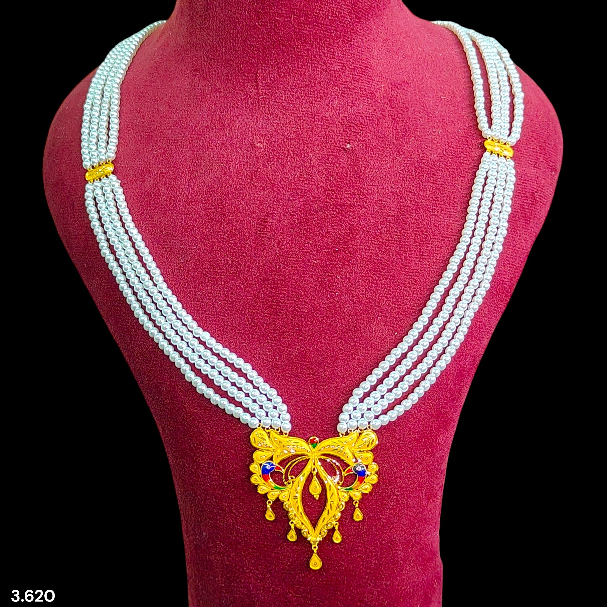 (GMH) TRJ WGT: 3.620 GM APPROX 22KT HUID HALLMARK GOLD MOTI SITAHAR NECKLACE 1 PIECE WITH ADJUSTABLE TASSEL.
