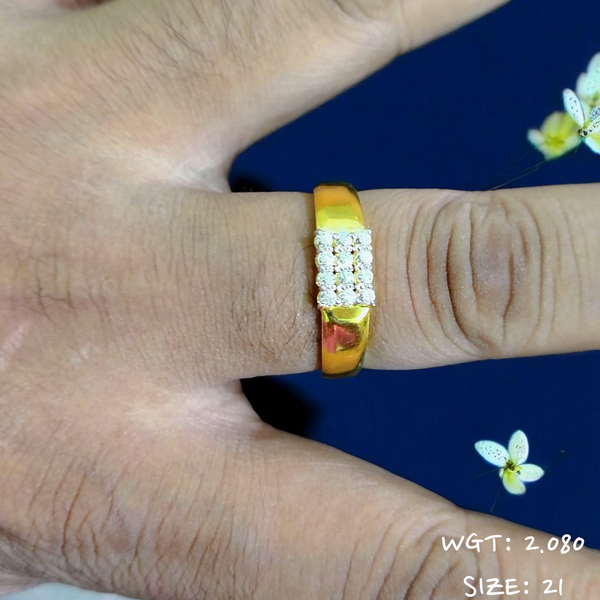 TRJ (SIZE: 21) CERTIFIED BIS HUID HALLMARK 916 22KT GOLD GENTS FINGER RING FOR MENS 1 PIECE (WGT: 2.080 GRAM APPROX) STUDDED WITH ITALIAN VVS QUALITY CZ STONE.