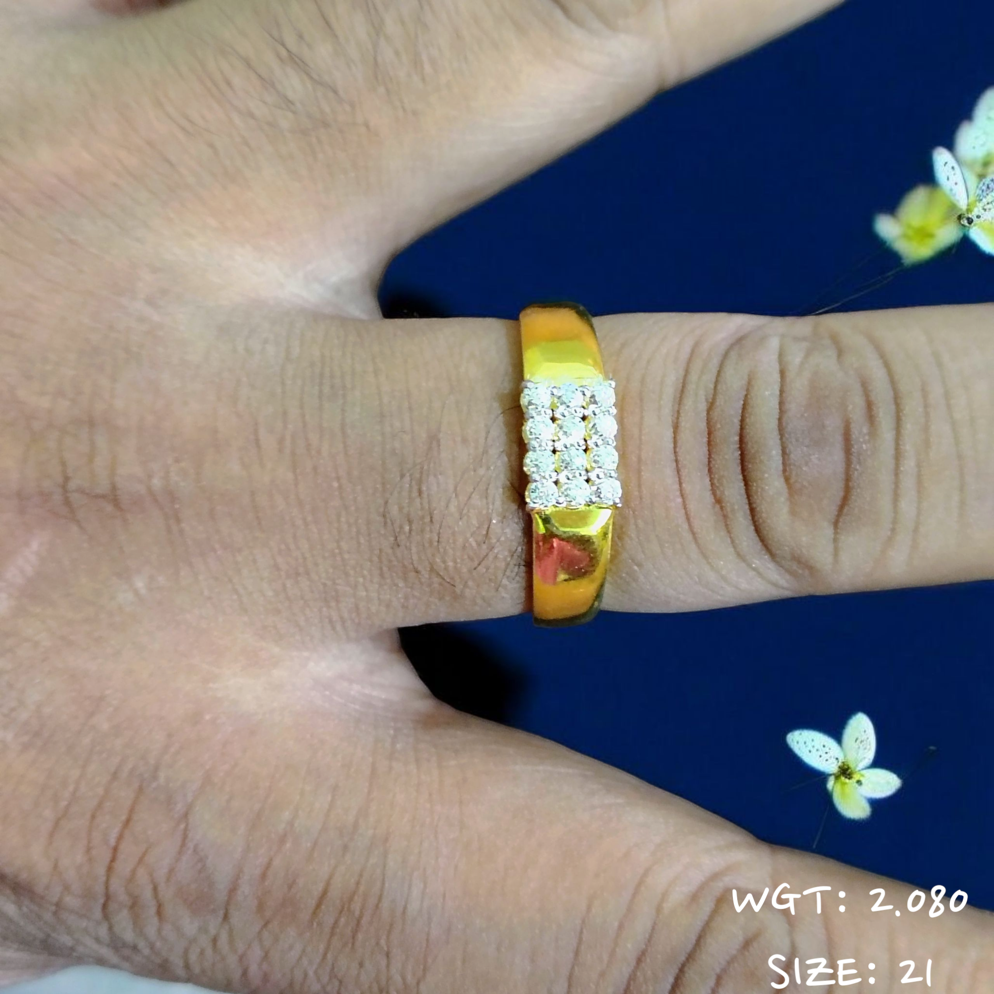 (GGFR) TRJ (SIZE: 21) CERTIFIED BIS HUID HALLMARK 916 22KT GOLD GENTS FINGER RING FOR MENS 1 PIECE (WGT: 2.080 GRAM APPROX) STUDDED WITH ITALIAN VVS QUALITY CZ STONE.