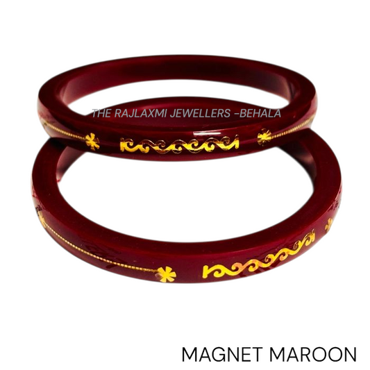 MAGNET MAROON (FACEBOOK VIRAL POLA) GOLDEN DETAILING LAMINATION POLA PATTERN DESIGN 1 PAIR FOR WOMEN - NON EXCHANGEABLE ITEM (GET ANY DESIGN AS PER AVAILABILITY)