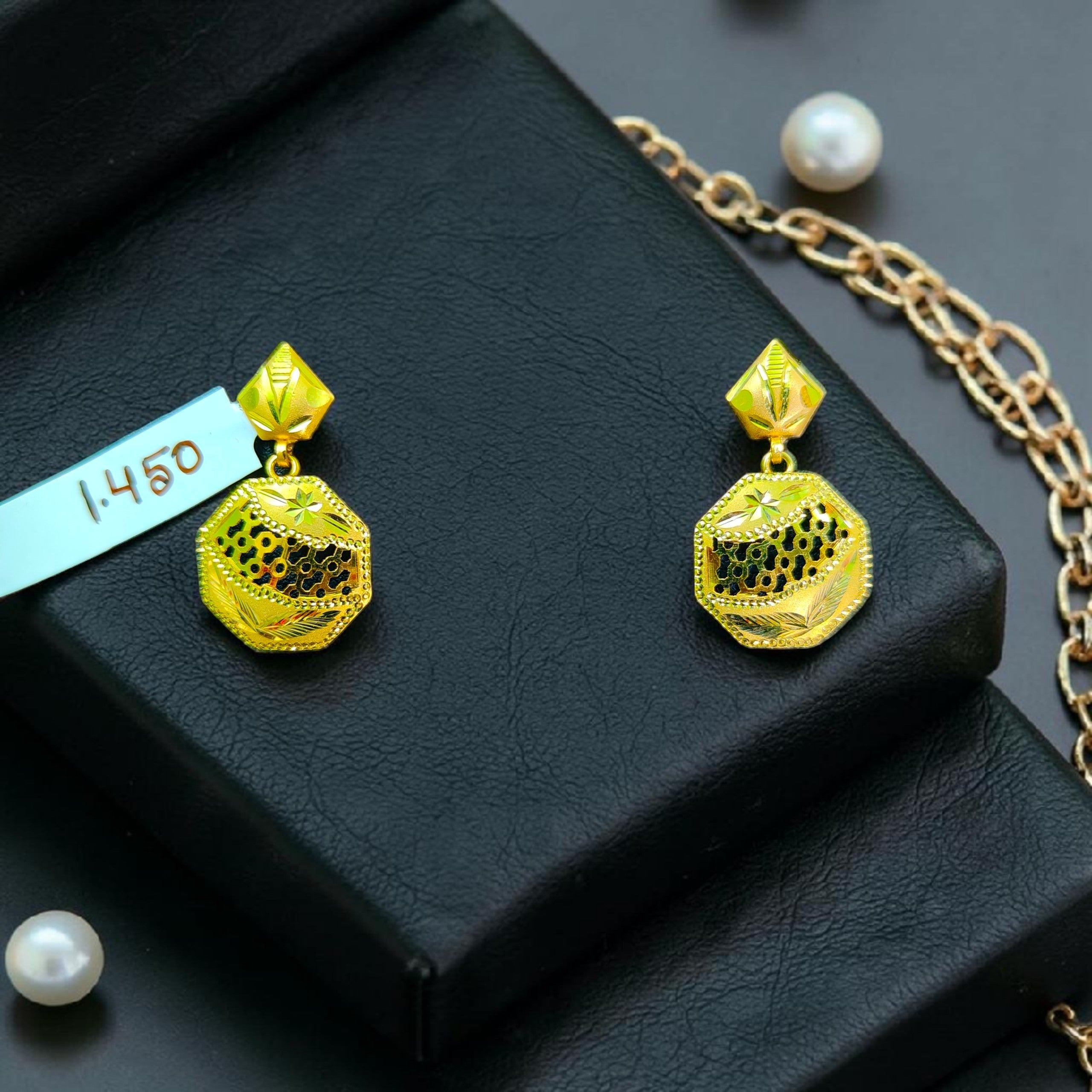 GOLD EARRINGS- (WGT: 1.450 GM APPROX) BIS CERTIFIED HUID HALLMARK 9KT GOLD EARRINGS 1 PAIR FOR WOMEN (BEST FOR GIFT IN MARRIAGE).