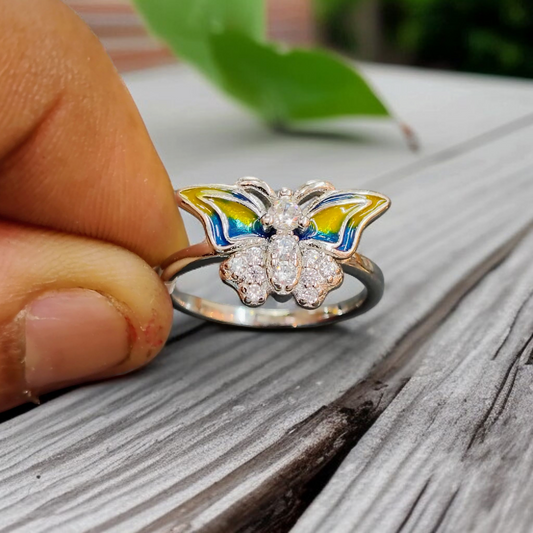 RAJLAXMI (SIZE:11) HALLMARK 925 SILVER FINGER BUTTERFLY MINAKARI DESIGN RING 1 PIECE FOR WOMEN FOR REGULAR USE - BEST FOR GIFTING (SOLD ON MRP)