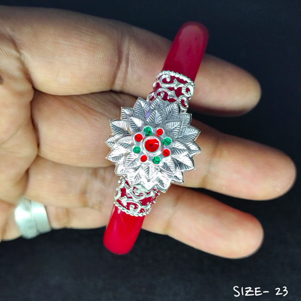 (SSP) (SIZE- 23) 925 ORIGINAL SILVER MUKH POLA BANGLES FOR WOMEN 1 PC - SOLD AS MRP BY RAJLAXMI.