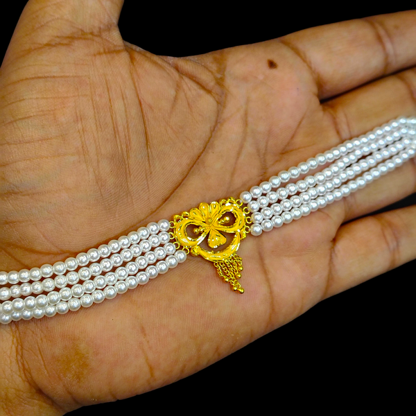 PEARL CHOKER- CERTIFIED BIS HUID HALLMARK 916 22KT GOLD MOTI CHOKER 1 PIECE (WGT:1.250 GM) WITH ADJUSTABLE TASSEL FOR GIFT IN MARRIAGE.