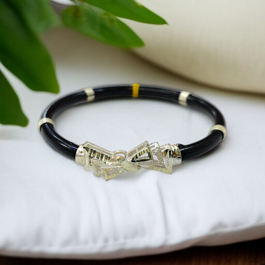 TRJ BLACK BOW DESIGN 925 ORIGINAL SILVER NOA BANGLES FOR WOMEN 1 PIECE - SOLD AS MRP BY RAJLAXMI.