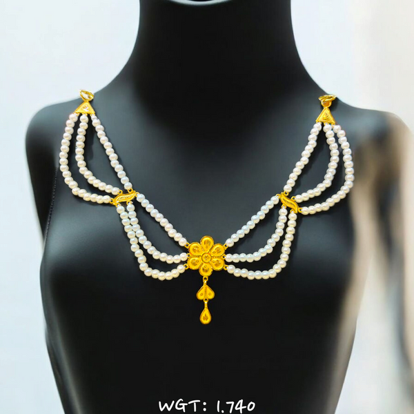 RAJLAXMI WGT: 1.740 GM APPROX HUID HALLMARK 22KT GOLD MOTI NECKLACE 1 PIECE WITH ADJUSTABLE TASSEL.