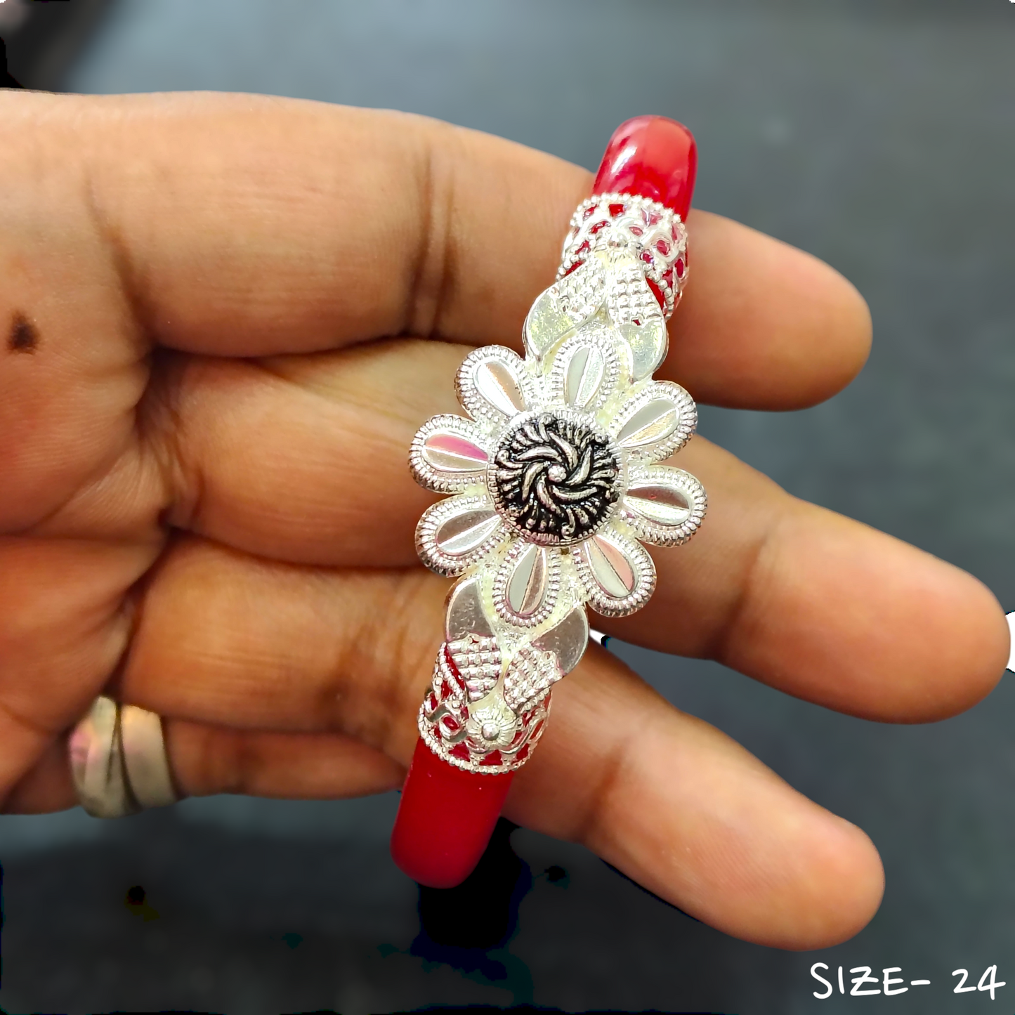(SSP) (SIZE- 24) 925 ORIGINAL SILVER MUKH POLA BANGLES FOR WOMEN 1 PC - SOLD AS MRP BY RAJLAXMI.