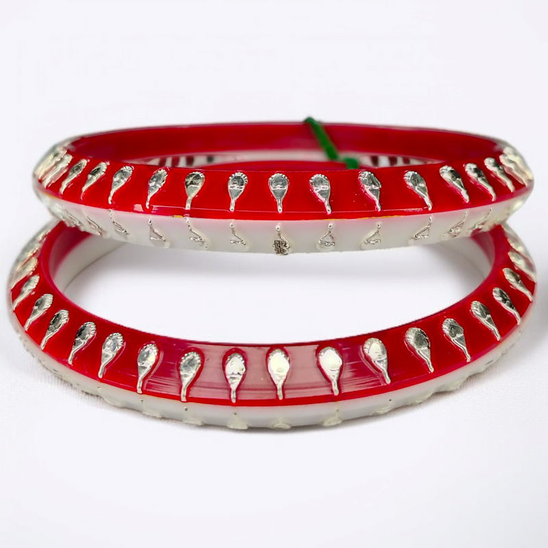 SILVER POLA- RED/WHITE LITE KANKAN DESIGN 995 ORIGINAL SILVER POLA BANGLES FOR WOMEN 1 PAIR - SOLD AS MRP BY RAJLAXMI.