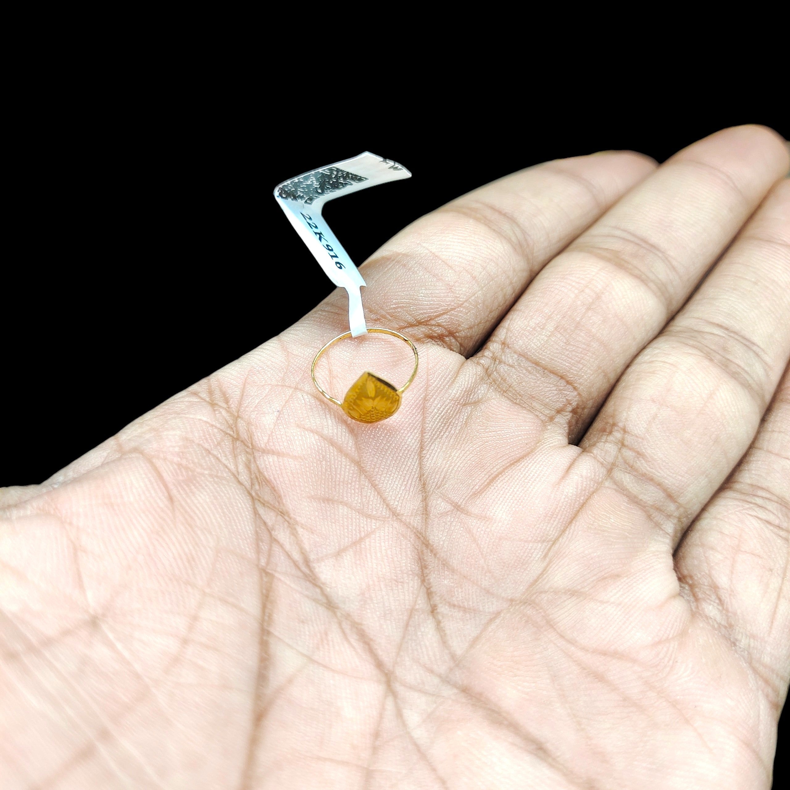 BABY JEWELLERY- TRJ WGT: 0.240 GM APPROX 22KT HUID HALLMARK GOLD BABY FINGER RING 1 PIECE FOR RICE CEREMONY & BIRTHDAY.