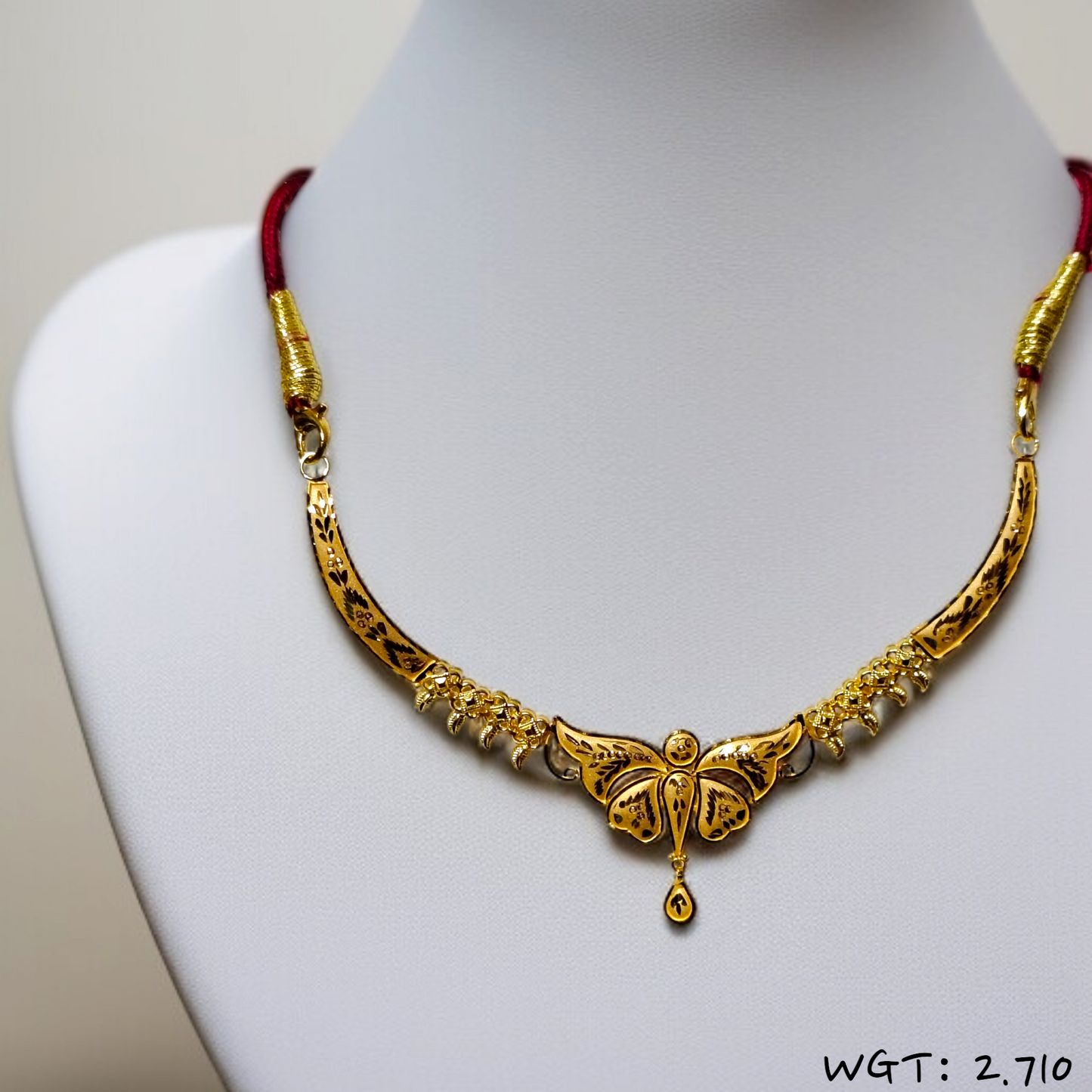 RAJLAXMI WGT: 2.710 GM APPROX HUID HALLMARK 22KT GOLD NECKLACE 1 PIECE WITH ADJUSTABLE TASSEL.