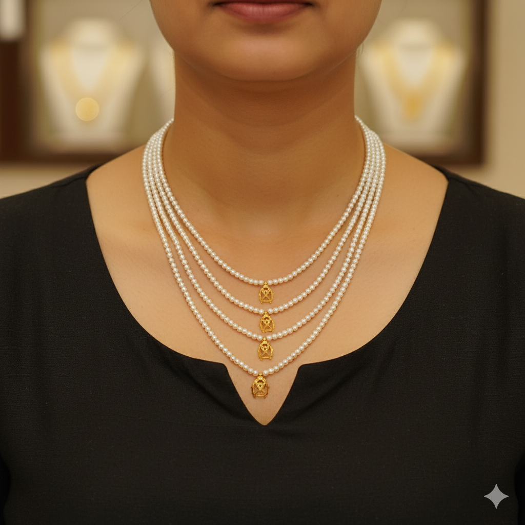 (GMH) TRJ WGT: 0.920 GM APPROX 22KT HUID HALLMARK GOLD MOTI LAHORI NECKLACE 1 PIECE WITH ADJUSTABLE TASSEL.