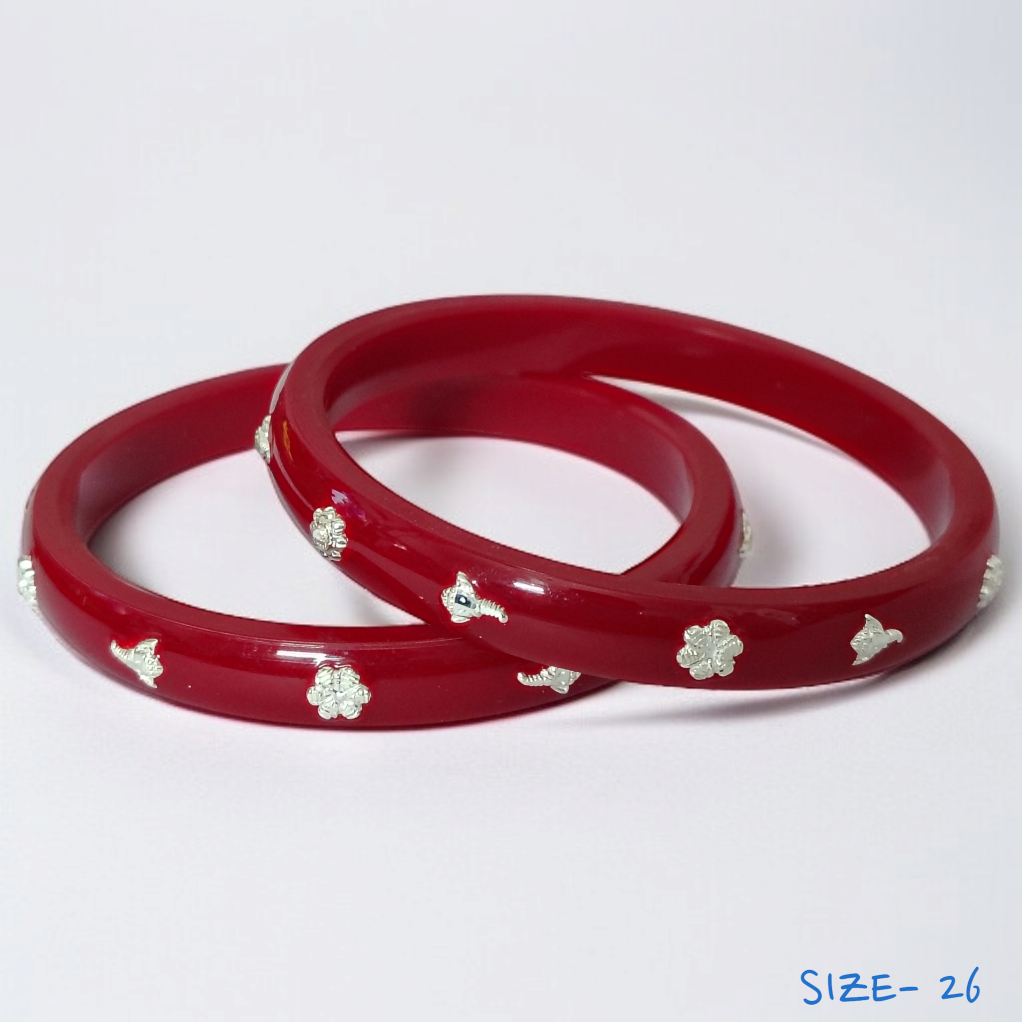 (SSP) (SIZE- 26) RED PASTING DESIGN 925 ORIGINAL SILVER POLA BANGLES FOR WOMEN 1 PAIR - SOLD AS MRP BY RAJLAXMI.