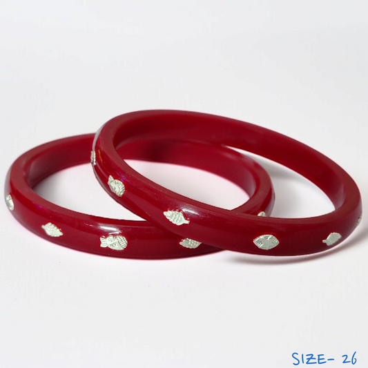 (SSP) (SIZE- 26) RED PASTING DESIGN 925 ORIGINAL SILVER POLA BANGLES FOR WOMEN 1 PAIR - SOLD AS MRP BY RAJLAXMI.