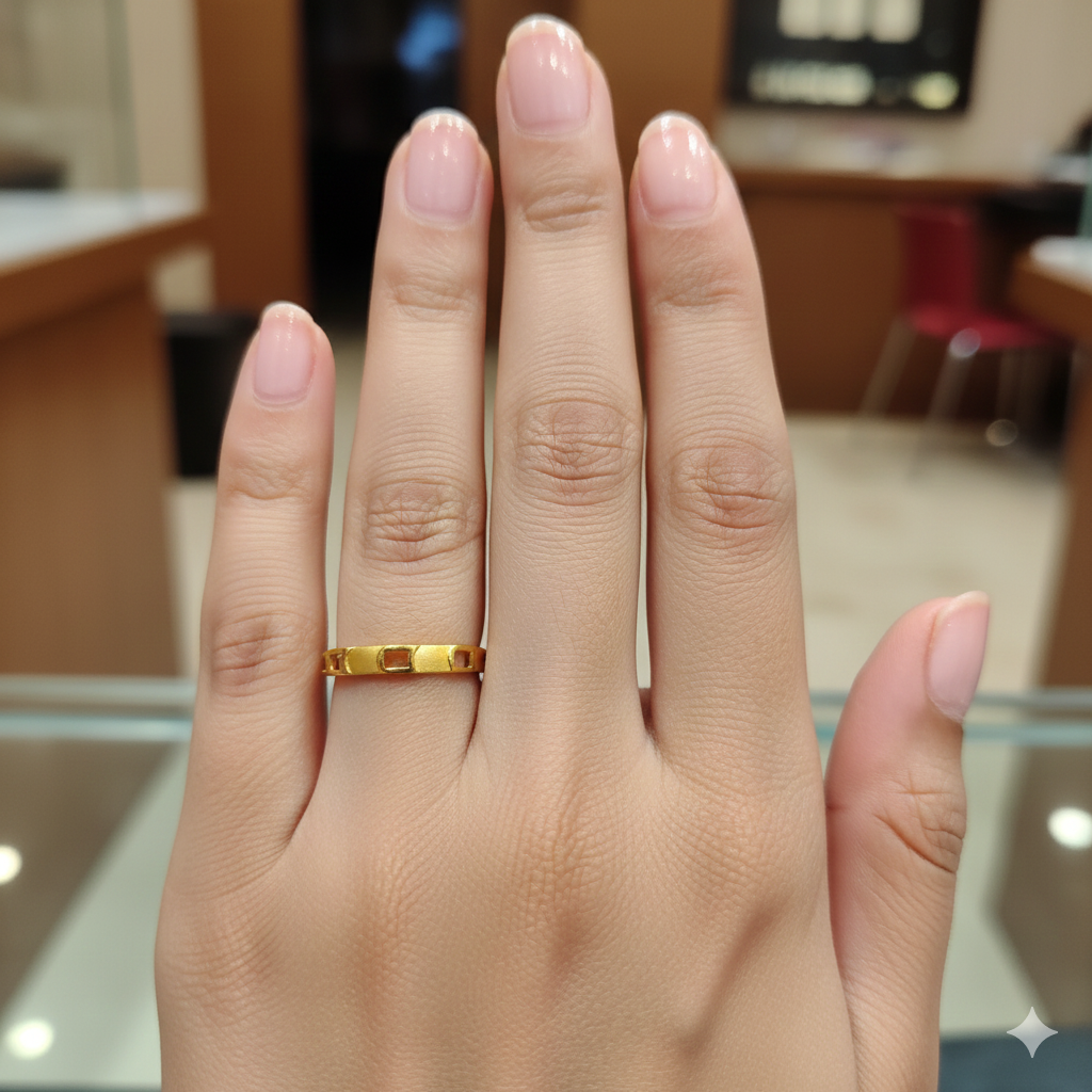 (GLFR9) TRJ (SIZE: 14) WGT: 0.720 GM APPROX BIS CERTIFIED HUID HALLMARK 9KT GOLD FINGER RING FOR WOMEN 1 PIECE FOR REGULAR USE.