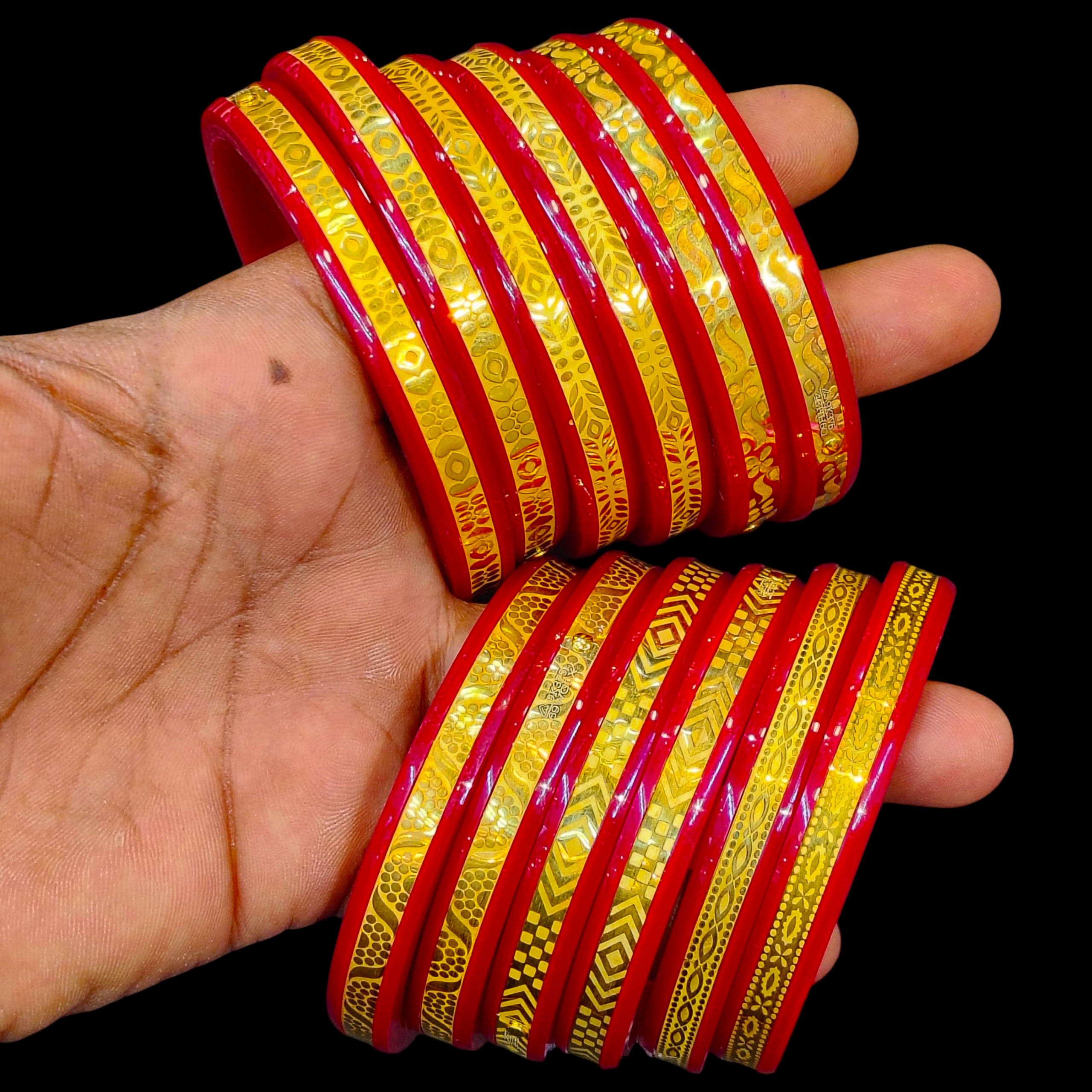 GOLD POLA- BIS CERTIFIED WGT: 750-900 GM APPROX 9KT HUID HALLMARK GOLD LAZER CHILA POLA BADHANO BANGLES 1 PAIR. (GET ANY DESIGN AS PER STOCK.