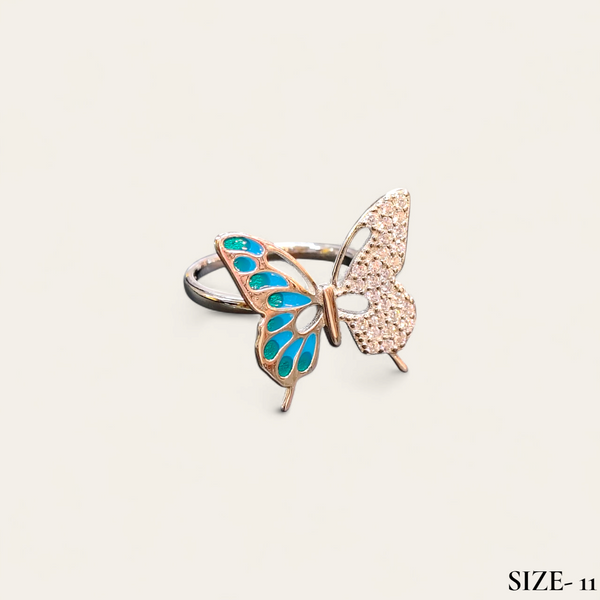 RAJLAXMI (SIZE:11) HALLMARK 925 SILVER FINGER BUTTERFLY MINAKARI DESIGN RING 1 PIECE FOR WOMEN FOR REGULAR USE - BEST FOR GIFTING (SOLD ON MRP)