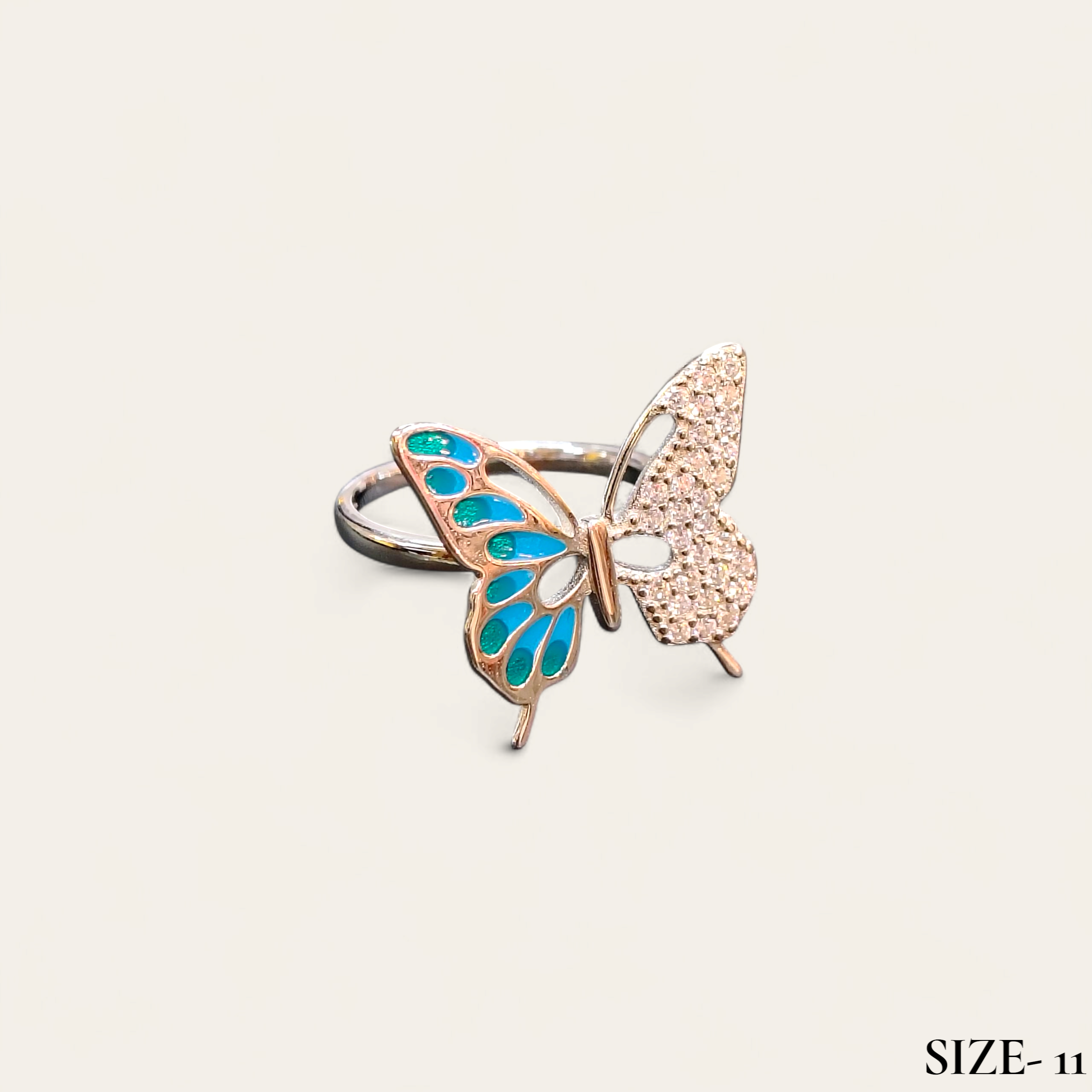 (SFR) RAJLAXMI (SIZE:11) HALLMARK 925 SILVER FINGER BUTTERFLY MINAKARI DESIGN RING 1 PIECE FOR WOMEN FOR REGULAR USE - BEST FOR GIFTING (SOLD ON MRP)
