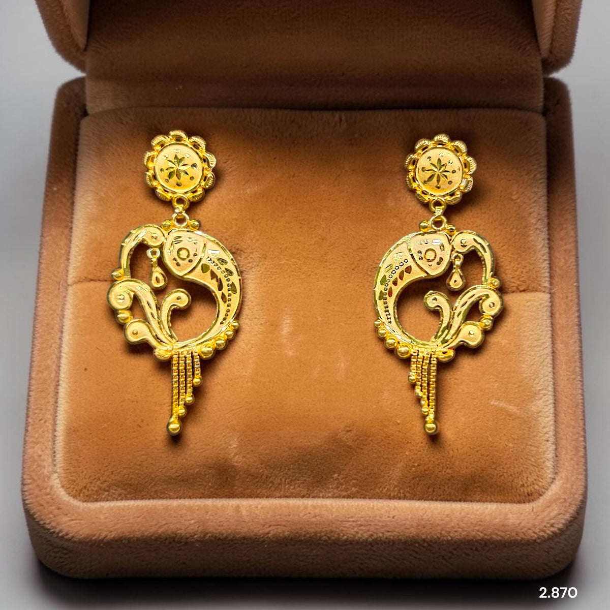 GOLD EARRINGS- (WGT: 2.870 GM APPROX) BIS CERTIFIED HUID HALLMARK 9KT GOLD EARRINGS 1 PAIR FOR WOMEN (BEST FOR GIFT IN MARRIAGE). (G59GYF)-(E84S32)