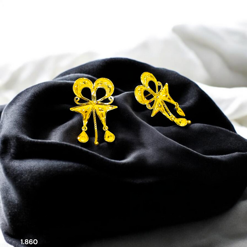 STUD EARRING- BIS CERTIFIED WGT: 1.860 GM APPROX HUID HALLMARK 916 22KT GOLD BOW TOPS 1 PAIR FOR WOMEN.