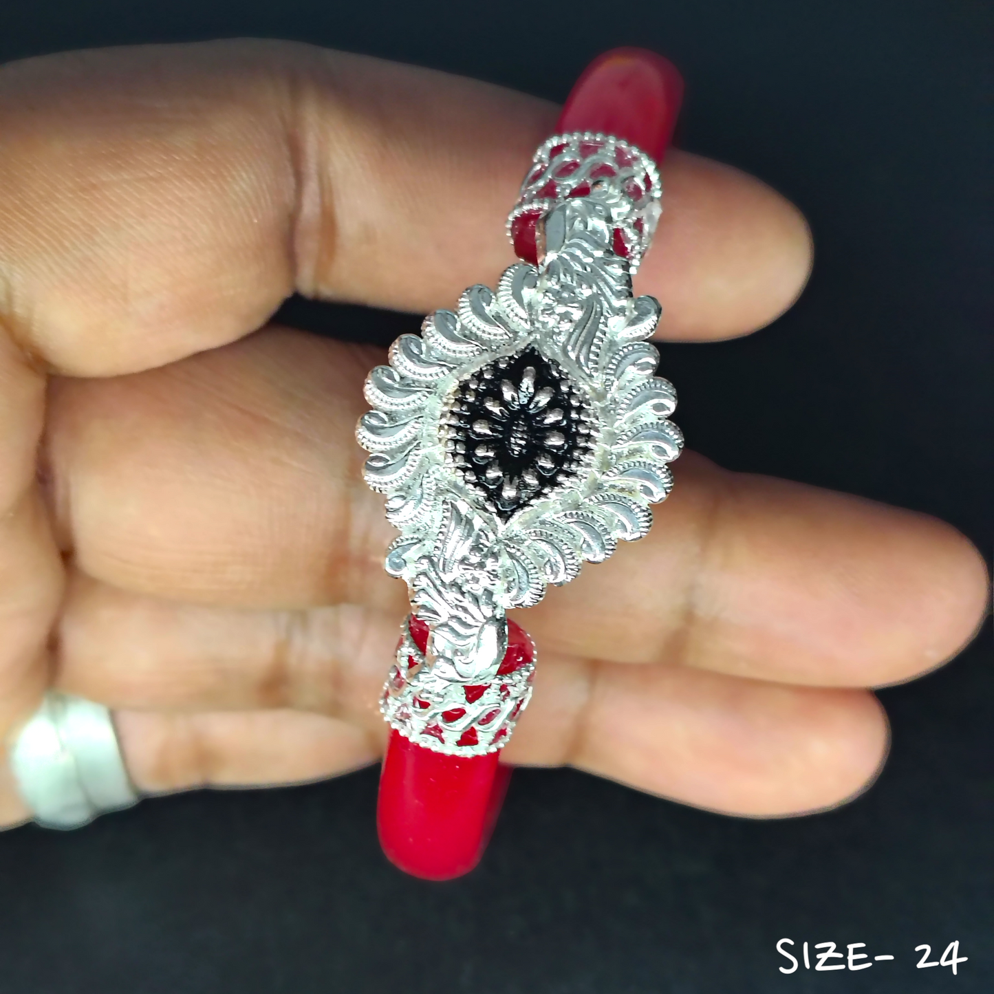 (SSP) (SIZE- 24) 925 ORIGINAL SILVER MUKH POLA BANGLES FOR WOMEN 1 PC - SOLD AS MRP BY RAJLAXMI.
