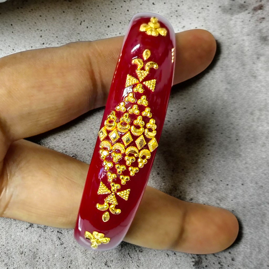 (GBP9) RED COLOUR CERTIFIED HUID HALLMARK 9KT GOLD BRACELET POLA 1 PIECE FOR MARRIED WOMEN (REGULAR USE) APPROX WGT: 0.600 GM SOLD ON MRP BY TRJ.