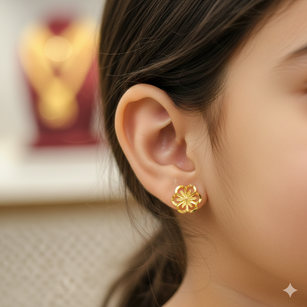 (GSE9) TRJ BABY TOPS WGT: 0.340 GM APPROX BIS CERTIFIED HUID HALLMARK 9KT GOLD STUD EARRINGS FOR WOMEN 1 PAIR FOR REGULAR USE.
