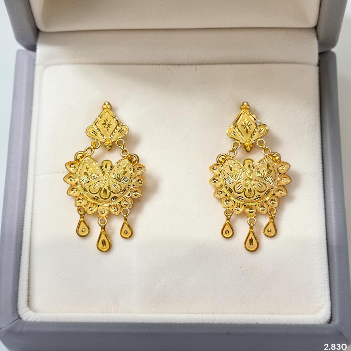 GOLD EARRINGS- (WGT: 2.830 GM APPROX) BIS CERTIFIED HUID HALLMARK 9KT GOLD EARRINGS 1 PAIR FOR WOMEN (BEST FOR GIFT IN MARRIAGE). (W2LFW9)-(WFAL44)