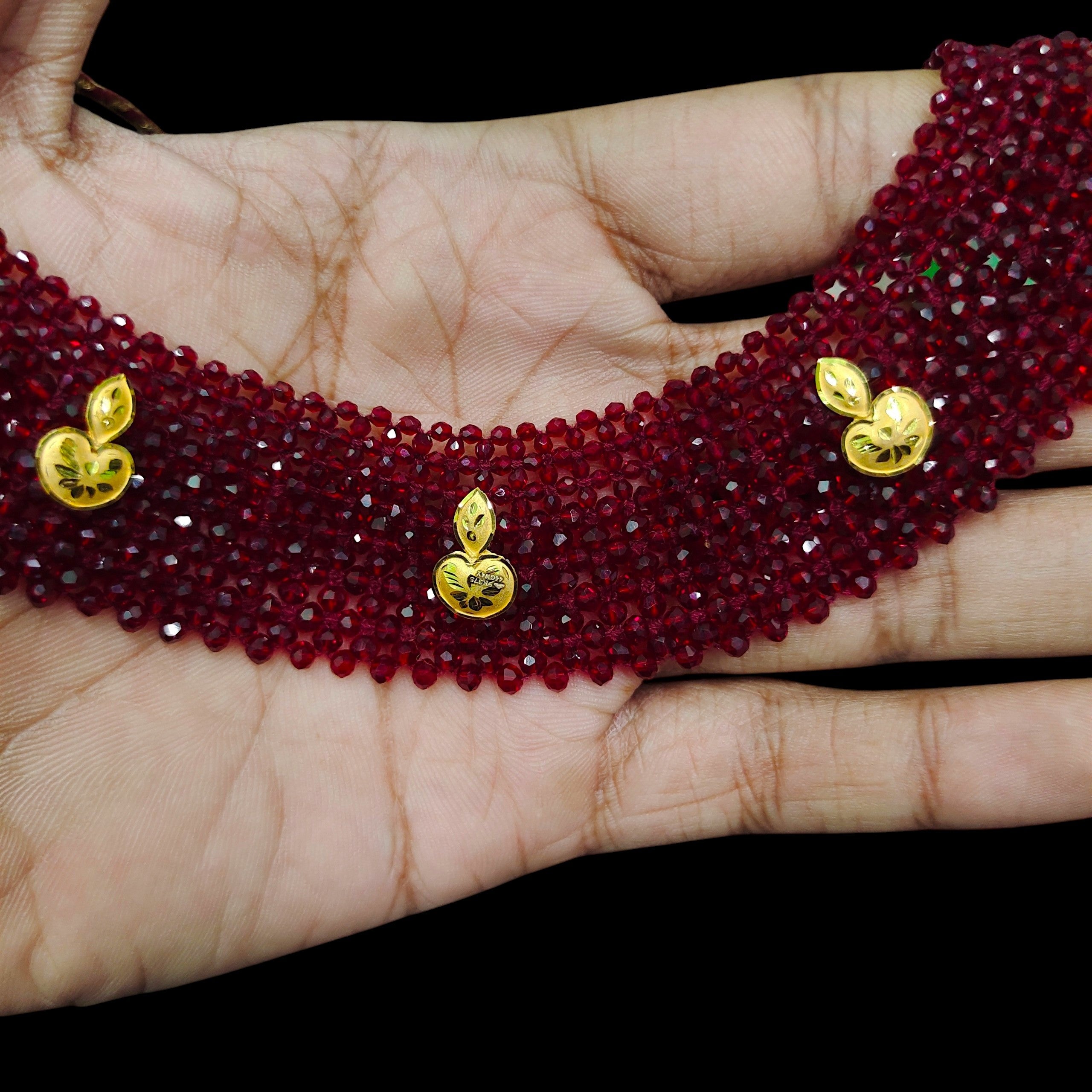 GOLD MOTI HAR- (WGT: 0.500 GM APPROX) HUID HALLMARK 375 9KT GOLD CRYSTAL CHATAI NECKLACE 1 PIECE WITH ADJUSTABLE TASSEL.