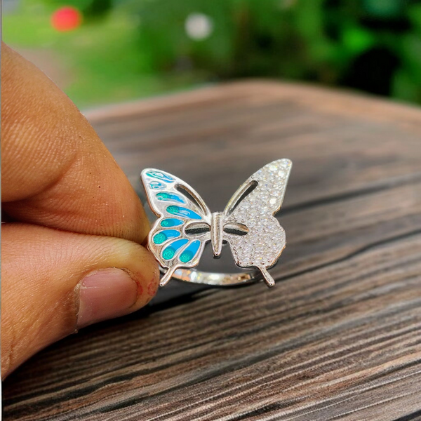 RAJLAXMI (SIZE:11) HALLMARK 925 SILVER FINGER BUTTERFLY MINAKARI DESIGN RING 1 PIECE FOR WOMEN FOR REGULAR USE - BEST FOR GIFTING (SOLD ON MRP)