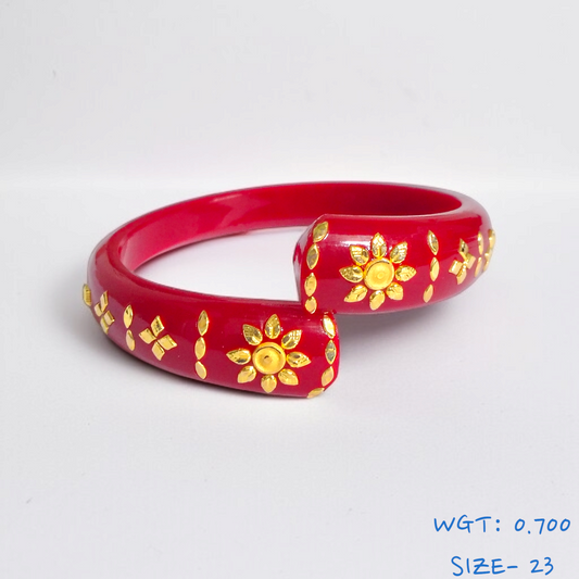 (SIZE- 23) RED COLOUR 18KT HALLMARK GOLD BRACELET POLA 1 PIECE FOR MARRIED WOMEN (REGULAR USE) APPROX WGT: 0.700 GM