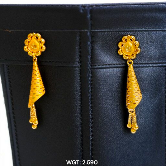 (GER22) BIS CERTIFIED WGT: 2.590 GM APPROX HUID HALLMARK 916 22KT GOLD EARRINGS KANBALA 1 PAIR FOR WOMEN.