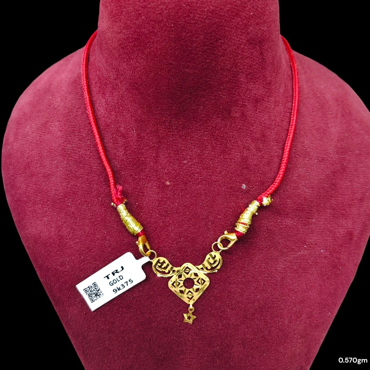 GOLD PENDANT- (WGT: 0.570 GM APPROX) BIS CERTIFIED HUID HALLMARK 375 9KT GOLD PENDANT FOR WOMEN 1 PIECE WITH FREE MANGALSUTRA & TASSEL.